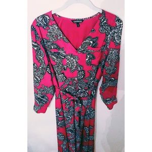 EXPRESS BURGUNDY FLORAL MAXI SHIRT DRESS SZ M